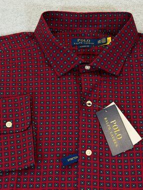 Polo Ralph Lauren Men's Foulard Print Stretch Button Up Shirt 3XB Red/Blue NWT